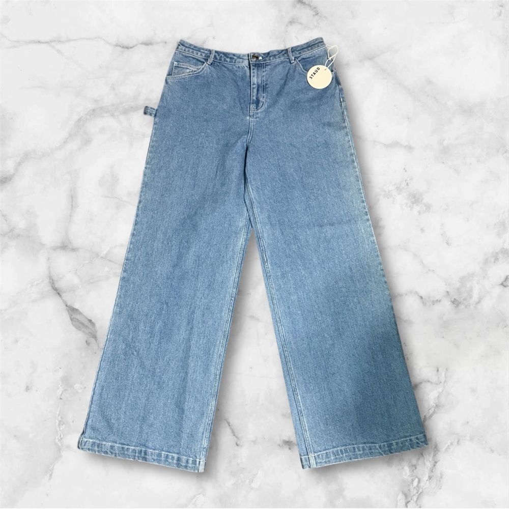 STAUD Blue Denim Wide Leg Flare High Rise Jeans Women’s Size 12 NWT